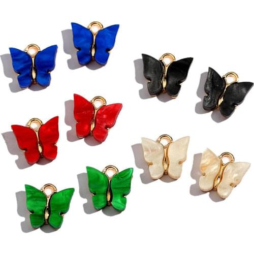 Multicolor Mix Acrylic Butterfly Gold Silver Color Metal Cute Insect Charms 10Pcs Earring Jewelry Accessories For Handmade DIY