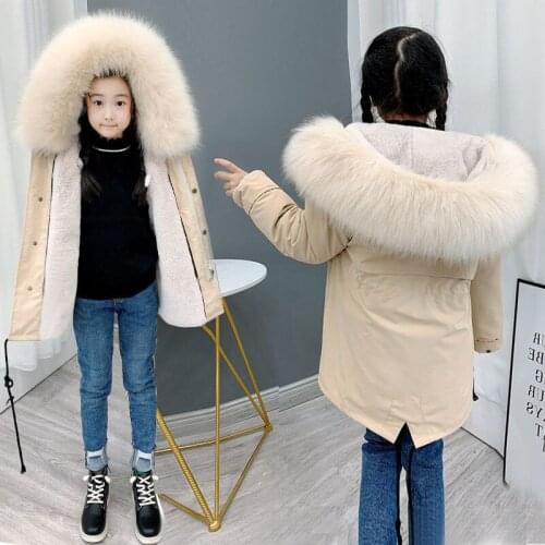 2021 Winter Boys Girls Jacket Parkas Faux Rabbit Fur Liner Coat Childrens Outerwear Hood Girls Jackets Thicken Warm Coats W200