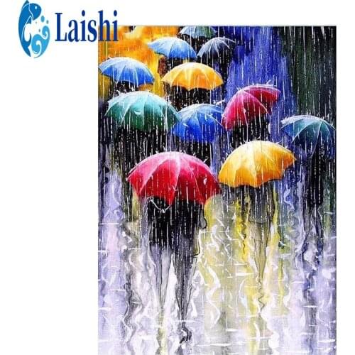 5D Diamond Painting Doodle people walking in the rain with colorful umbrellas Full Square Diamond Embroidery Sale Rhinestones