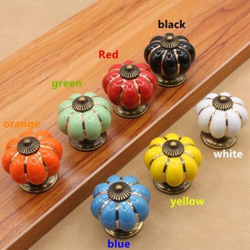 Seven color pumpkin ceramic dresser pulls drawer knobs antique brass kitchen cabinet handles Rustico retro rural porcelain knobs