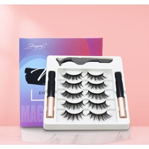 AILEISHI 5 Pairs 3D Magnetic Eyelashes Magnet Eyeliner Handmade Fake lashes Waterproof Liquid Long Lasting Eyelashes Set Makeup