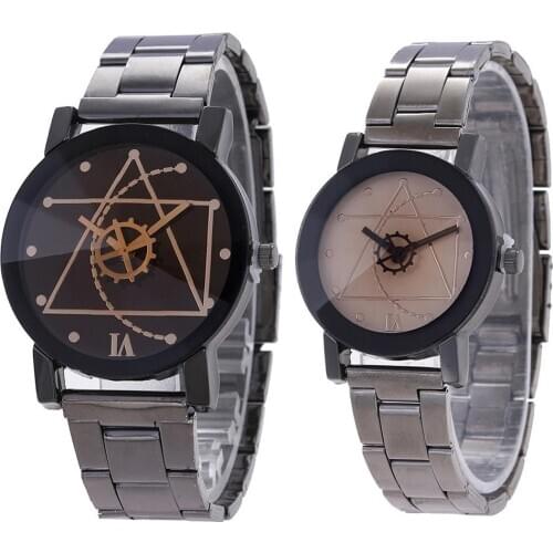Fashion Couple Watches Lovers Gear Round Dial Stainless Steel Strap Quartz Wristwatch reloj hombre Simple Casual Men Women Watch
