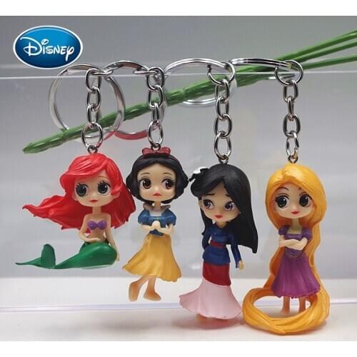 Disney 4pcs Princess Doll Toy Keychain Mini Plastic Little Princess Mermaid Doll Keychain Pendant Accessories Gift