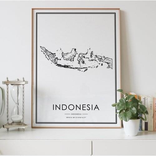 Indonesia country Road map Nordic Living Room Decoration Canvas Poster Modern Home Decor Art Print Painting