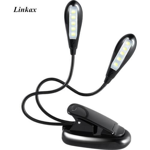 Clip On Light Flexible Dual Arms 10LED Flashlight Lamp Night Reading Light Lamp Powerd By 3xAAA or USB Cable