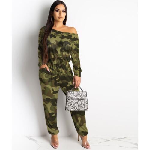Camouflage JUMPSUIT Women Long Sleeve Jogger Pants Trousers Female Elegant Rompers Leopard Print Streetwear Club Party Outfits
