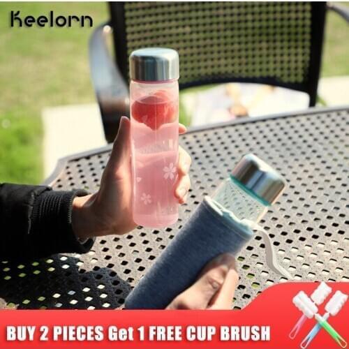 Keelorn Cute Water Bottle Glass 250ML Mini Milk Tea Cup with Filter Girls School Sports Rope Sport Water Bottles