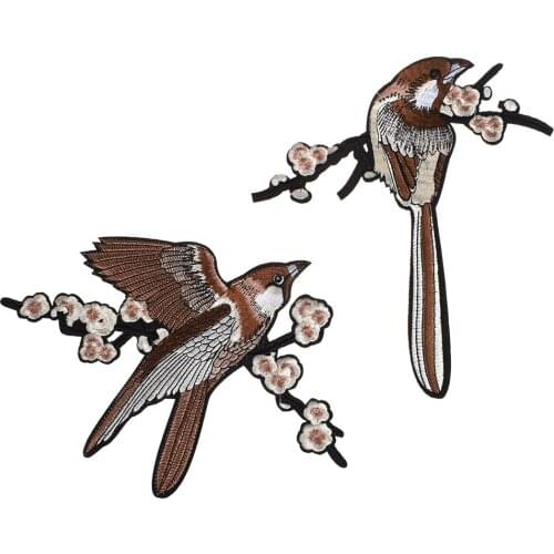 2PCS Flower Bird Magpie Embroidered Patches Iron on Sewing for clothes bag applique embroidery DIY Supplies Crafts Sticker