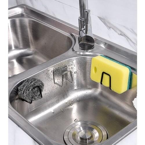 Kitchen Stainless Steel Sink Sponges Holder Self Adhesive Drain Drying Rack Kitchen Wall Hooks Accessories Storage