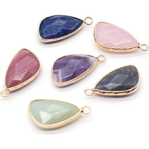 Natural Stone Rose Quartzs Lapis Lazuli Pendant Oblique Water Drop Stone Pendant for Female Child Jewelry Gift Size 14x26mm