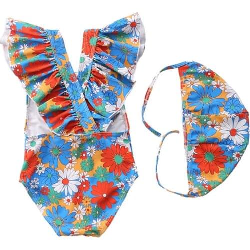 H9ED Toddler Girls Monokini Swimsuit with Swim Set Ruffles Striped Beach Swimwear