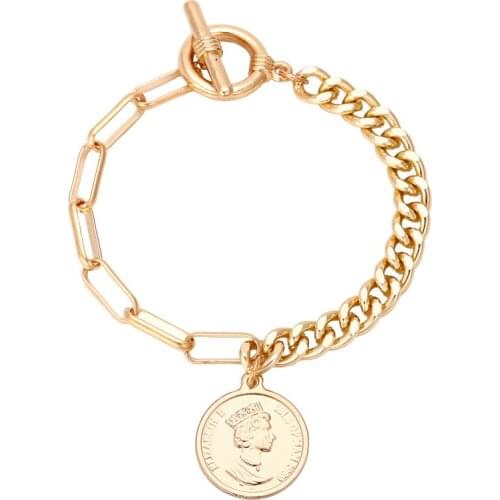Metal Chain Portrait Coin Womens Bracelet Ot Button New Hand Ornaments In Personalized Creative Asymmetric Jewelry