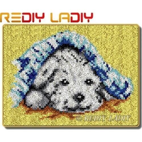 Latch Hook Rug Kits Crocheting Carpet Rug Sleeping Puppy Acrylic Yarn Printed Canvas Cushion Mat Crochet Tapestry Arts & Crafts