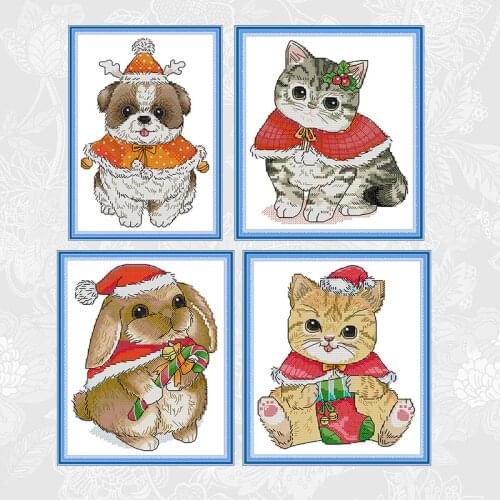 Little Animal in a Cloak Cross Stitch Kits Printed on Canvas 11CT 14CT Handwork Beginner Cross-Stitch Embroidery Needlework