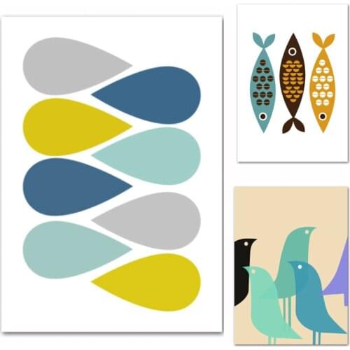 Wall Art Canvas Painting Nordic Colorful Animal Canvas Poster Abstract Fish Bird Print Room Decor Pictures for Home Decoration