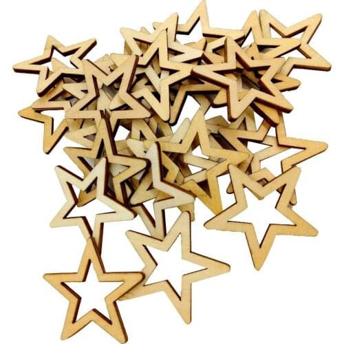 30 Pieces 40mm Hollow Star Shape Unfinished Wooden Embellishments Crafts