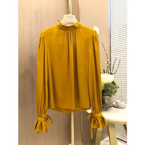 New ladies fashion 2021 long-sleeved sexy casual solid color pleated cuff lace-up shirt 0315