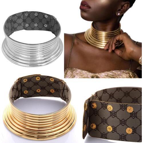 2019 New Punk Exaggerated Chunky Choker Necklaces For Women Gold Color Fashion Indian Leather Collar Necklaces Fashion Jewelry