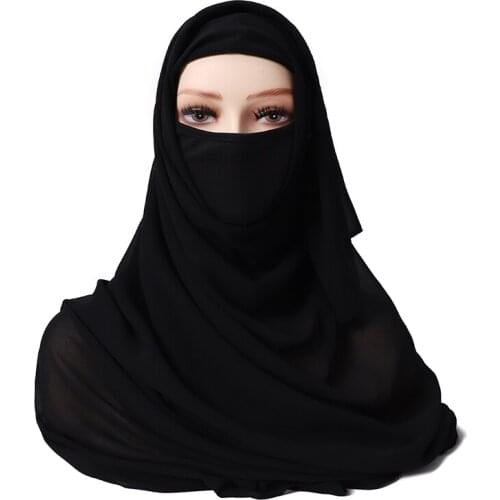 New Premium Heavy Chiffon Hijab Mask Face Scarf Muslim Headscarf Islamic Hijab Soft Plain Wraps Shawls Foulard Femme
