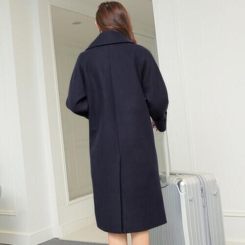 New Fashion Autumn Blue Trench Coat Women Long Sleeve Double Breasted Female Woolen Coat Outwear Abrigos LX1974