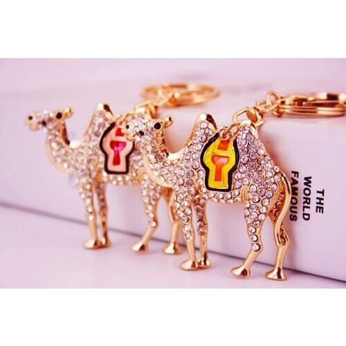 New Lovers Gorgeous Camel keychains Women Crystal Metal Car Key Ring Men Bag Charm Best Gift Jewelry For Friend Drop Shipping