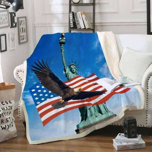 Design 3D Flying Eagle Sherpa Blanket Blue Soft Plush Throw Blanket For Bed Black White Bird Bedding Bird Thin Quilt