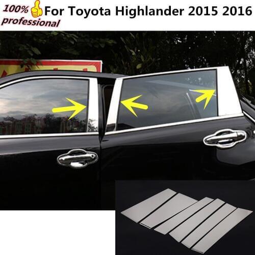 CUSTOM FIT sticks stainless steel Car garnish pillar windows middle strip trim frame lamp 6pcs for Toyota Highlander 2015 2016