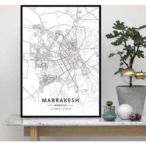 Poster Prints Marrakesh Rabat Tangier Morocco World Map Travel City Oil Painting Canvas Art Wall Pictures Home Decor quadro