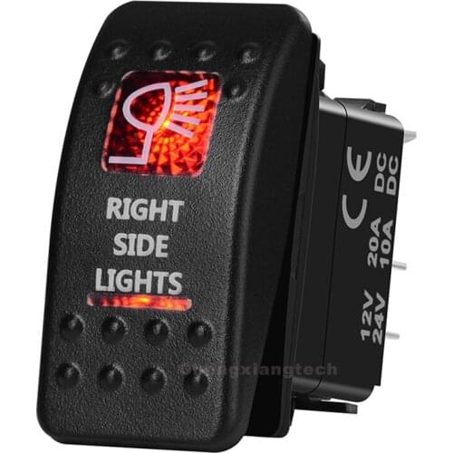 Right Side Lights Car Boat SPST Rocker Toggle Switch Red Led 5 Pins On Off 12V 20A 24V 10A for Carling ARB Narva 4x4 Style