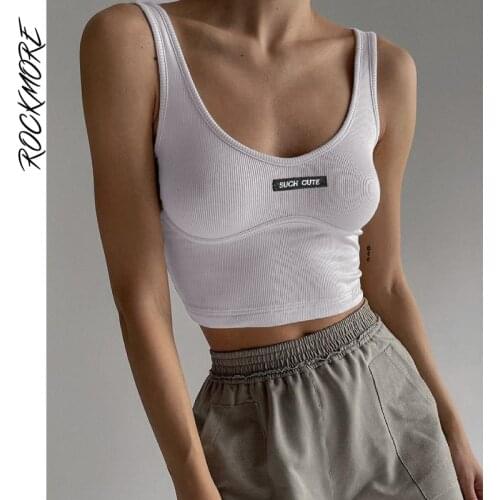 Rockmore Slim Render Short Top Sexy Corset Women Sleeveless Crop Tops Tank Tops Female Solid Black/White Mni Vest Summer 2021