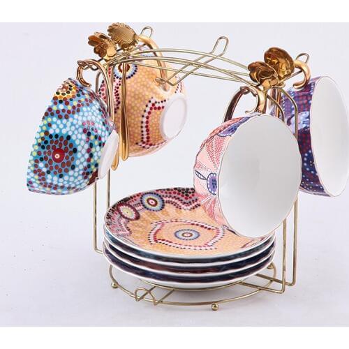 Luxury Bone China Cups Saucers Spoon Set Bohemian Flower Tea Teaware Afternoon Party Espresso Cup Home Decoration Accessories