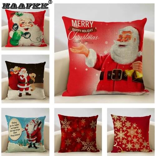 Christmas Holiday Pattern Cushion Cover 45x45cm Linen Square Pillow Living Room Sofa Decoration Pillow Christmas Decoration Gift