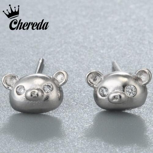 Chereda Small Size Lovely Teddy Bear Earring Cute Animal Stud Earings Rhinestone Eye Big Nose Fashion Jewelry