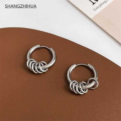 SHANGZHIHUA Hip-hop Cool Street Trend Earrings For Womens 2021 New Fashion Circle Earrings With Unusual Jewelry Accessories