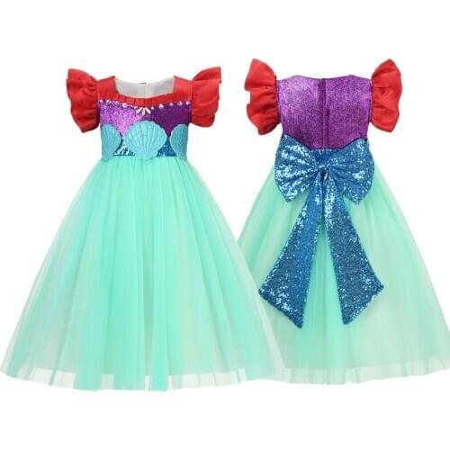 Girl Litter Mermaid Mesh Dress Baby Girl Wedding Party Princess Dresses Big Bow Sequin Cosplay Costumes