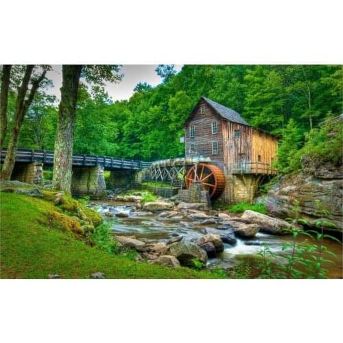 USA Babcock State Park forest stream rocks trees bridge water mill. 4' Size Home Decoration Canvas Poster Print
