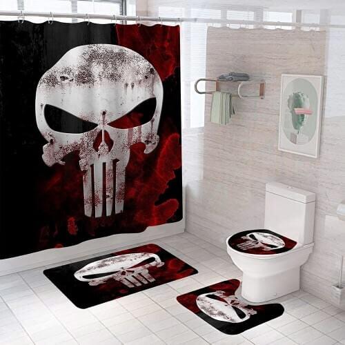 Skull Pattern Fabric Shower Curtain Bathroom Curtains Happy Halloween Anti-skid Bath Rugs Carpet Toilet Lid Cover Mat Home Decor
