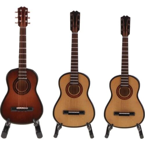 Tooyful Exquisite Wooden Miniature Guitar Mini Musical Instrument Model Studio Office Home Deocration