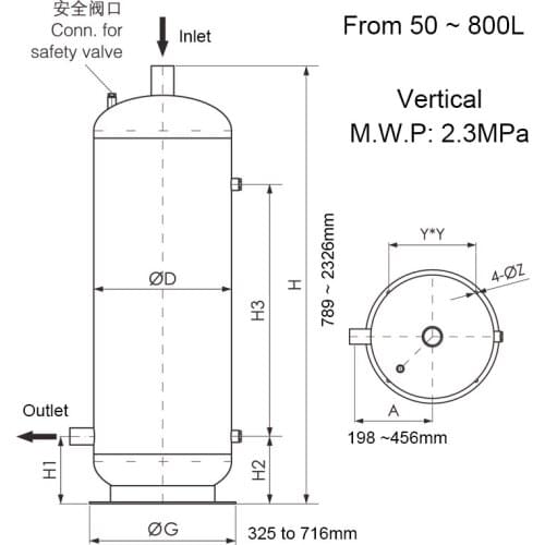 55L liquid refrigerant tank with ODS connection installed in heat pump VRV air conditioner system