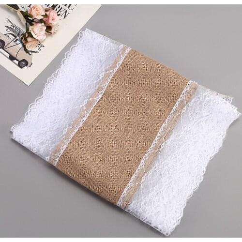 Vintage Home Jute Burlap White Lace Table Runner DIY Event Party Supplies Tablecloth Birthday Wedding Decoration Table Cloth
