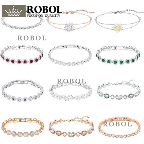 High Quality Swa SL008 Transparent Brick Mosaic Square Round Cat Eye Frosting Leaves Sun Flower Crystal Bracelet Jewelry