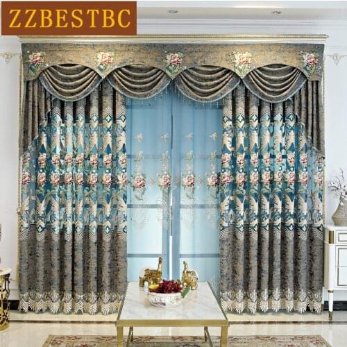 ZZBESTBC European Style High Quality Chenille Embroidered Curtains For The Living Room With Tulle Vlanace For The Bedroom