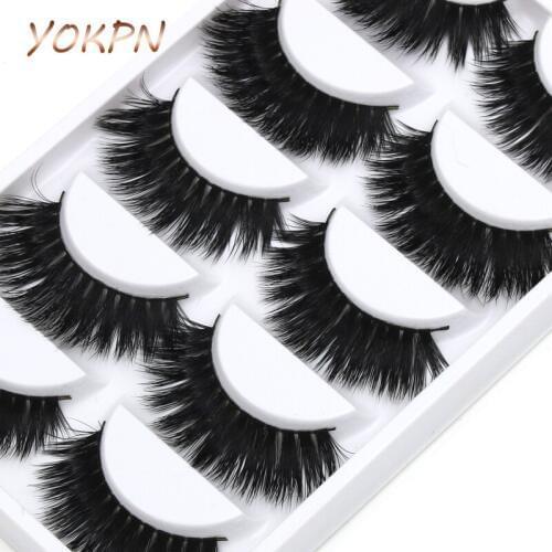 YOKPN 5 pairs Mink False Eyelashes Handmade Cotton Crisscross Messy Natural Long Fake Eyelashes Smoked Makeup Thick Eye Lashes