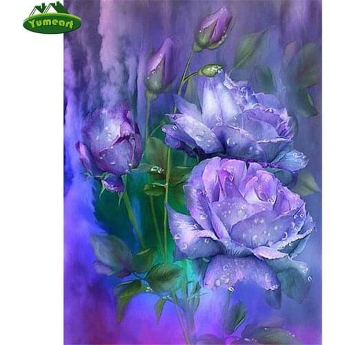 Yumeart Diamond Embroidery Diy Diamond Painting Purple Rose Flower Diamond Mosaic Christmas Gift Diamond Picture Home Decoration
