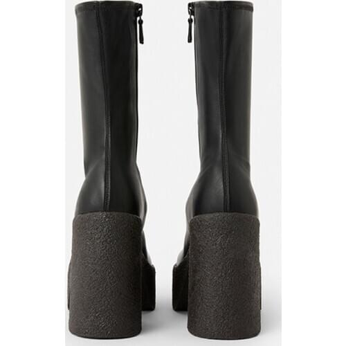 MUMANI Woman‘s Ankle Boots Black Leather Square Toe Zipper 9cm High Heels England Platform Footwear Elegant Handmade Shoes