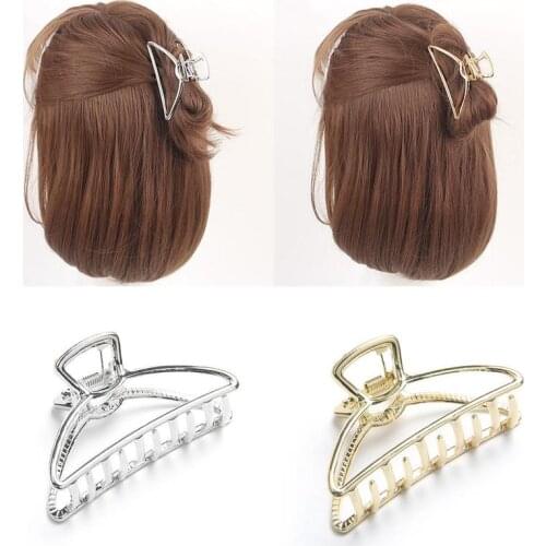 Women Girls Geometric Hair Claw Clamps Hair Crab Moon Shape Hair Clip Claws Solid Color Accessories Hairpin Large/Mini Size