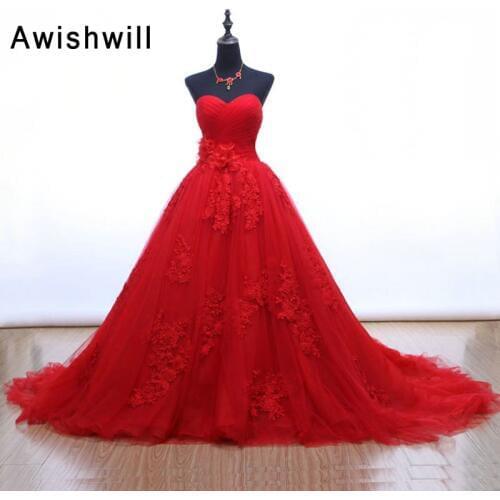 Real Photo Vestido Longo Festa Red Evenimh Dress Long Sweetheart Neck Appliques Tulle Lace-up Back Elegant Women Prom Dress