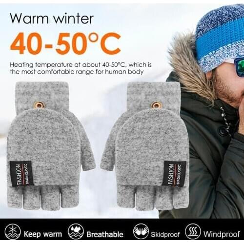 Winter Warm Electric Heated Gloves Men Women Comfortable Outdoor Sports Cycling Hiking Solid Color Thermal Half Finger Gloves