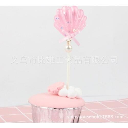 1PC Colorful Shell Cake Topper Happy Birthday Decoration Little Mermaid Theme Party Cupcake Topper Under the Sea Party Supplies