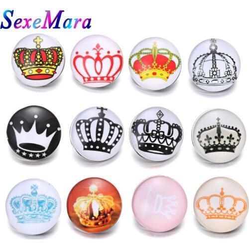 10pcs/lot New Glass 18mm Snap Button Jewelry Queen Crown Charms for 18mm Snaps Bracelet Snap Jewelry